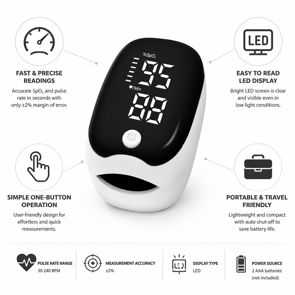 Fast & Accurate LED Fingertip Pulse Oximeter