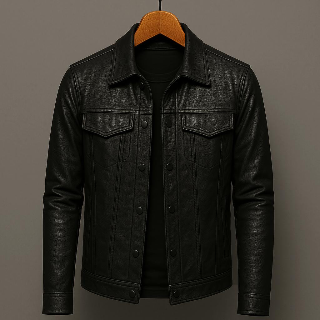 Faux Leather Biker Jacket Asymmetrical Zipper Metallic Hardware Integrated Chin Guard