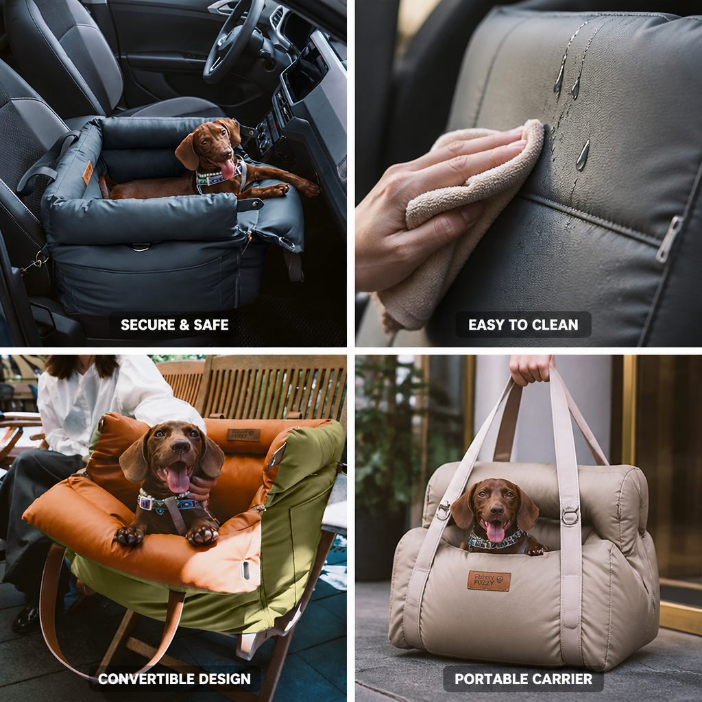 Faux Leather Padded Convertible Dog Car Seat Bed