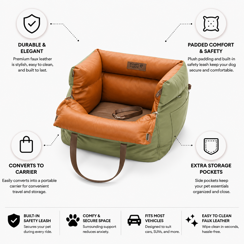 Faux Leather Padded Convertible Dog Car Seat Bed