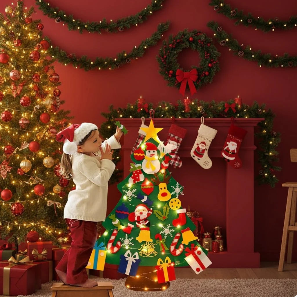 Felt Christmas Tree 30 Removable Ornaments LED Lights