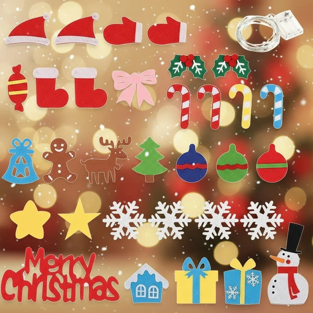 Felt Christmas Tree 30 Removable Ornaments LED Lights