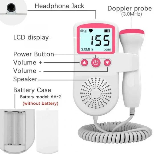 Fetal Heart Monitor Backlit Display & Speaker Battery Powered