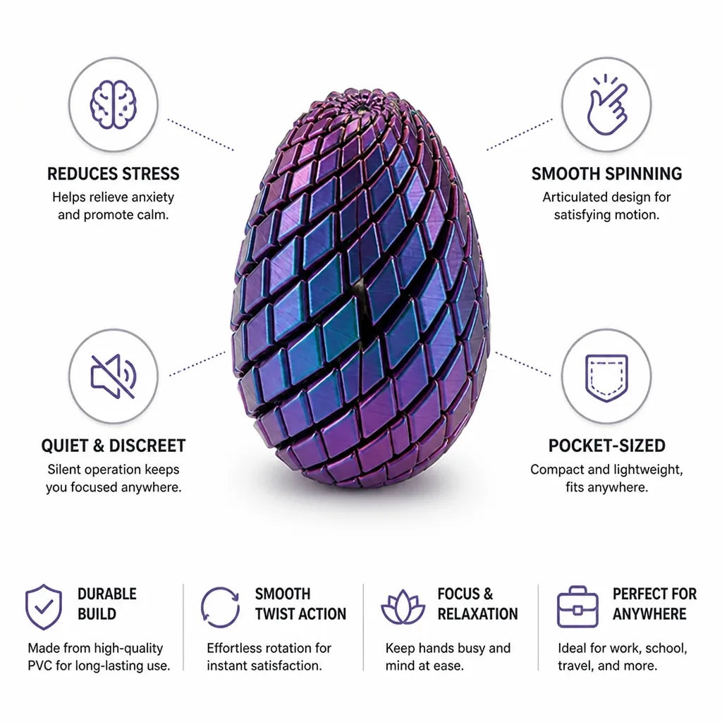 Fidget Toy Articulated Dragon Egg Pocket-Sized & Quiet