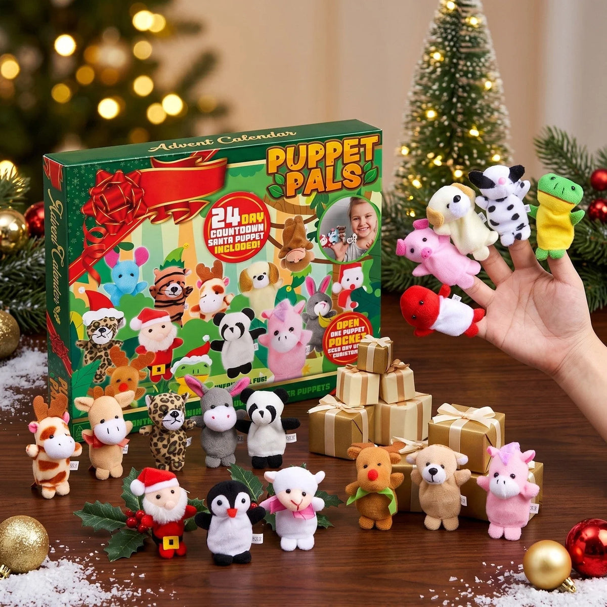 Finger Puppet Advent Calendar Plush 24-Piece Set With Storage Box