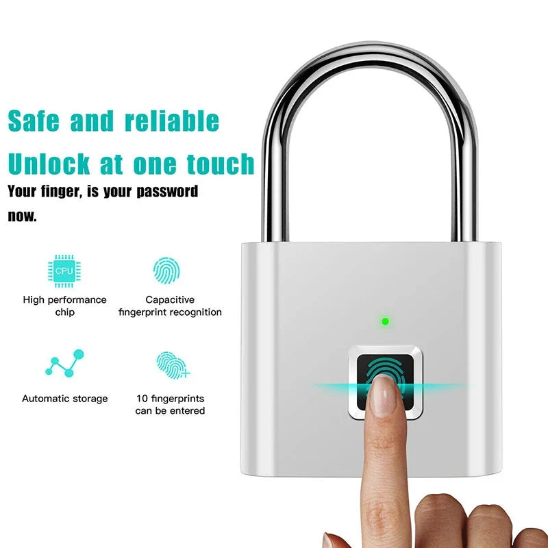 Fingerprint Padlock Fast 0.5s Unlock App-Controlled 6-Month Battery