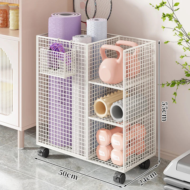 Fitness Storage Cart Vertical Mat Slot & Locking Wheels