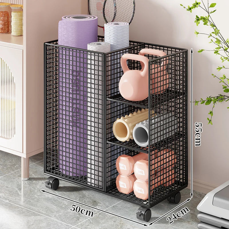Fitness Storage Cart Vertical Mat Slot & Locking Wheels