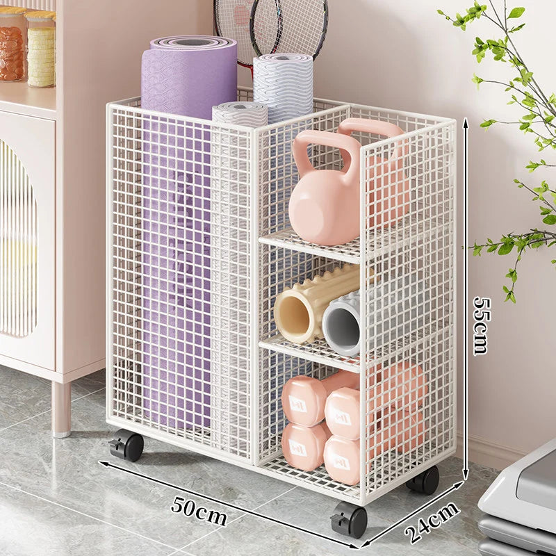 Fitness Storage Cart Vertical Mat Slot & Locking Wheels