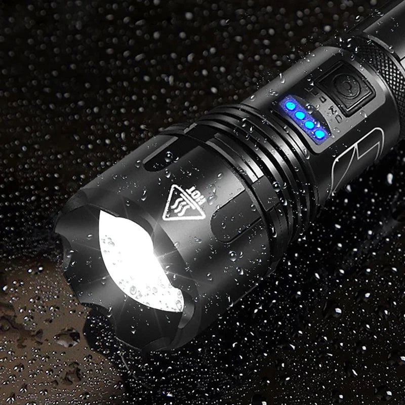 Flashlight 12000 Lumens Adjustable Focus USB Rechargeable IPX8