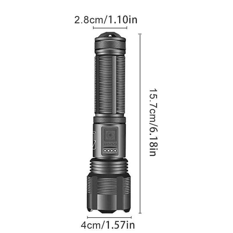 Flashlight 12000 Lumens Adjustable Focus USB Rechargeable IPX8