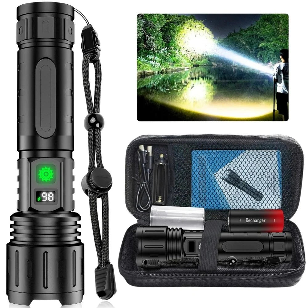 Flashlight Rechargeable USB-C Adjustable Focus 5 Modes LCD Display
