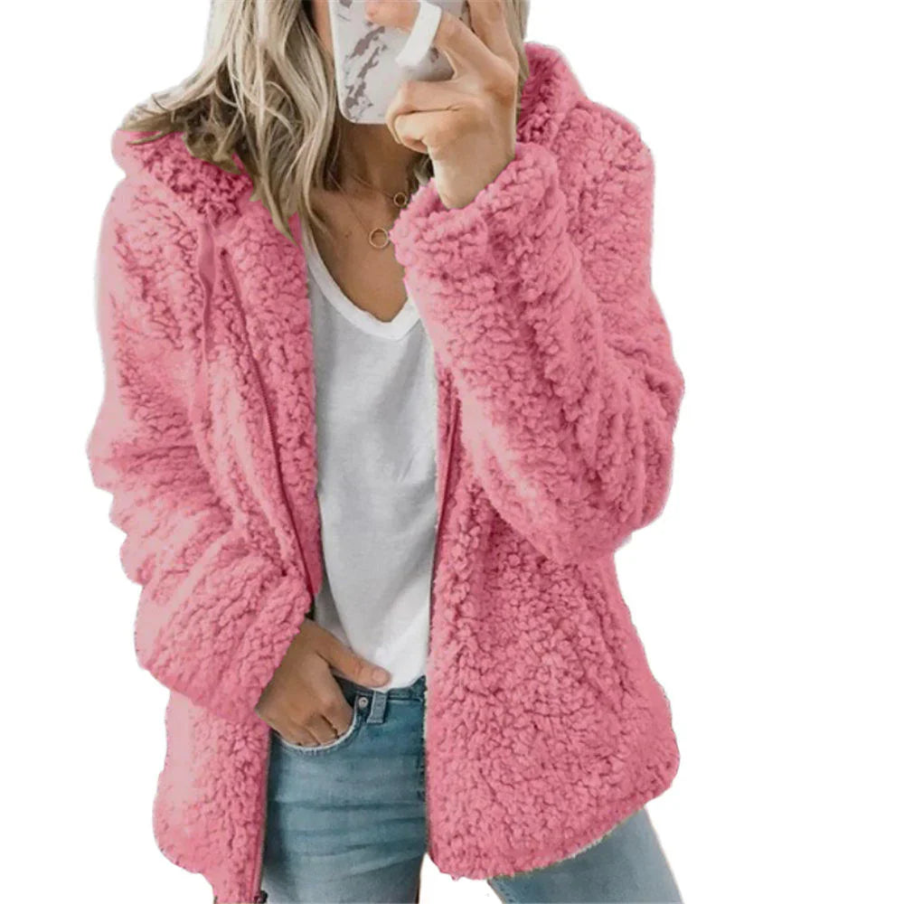 Fleece Coat Teddy Texture Full Zipper & Side Pockets