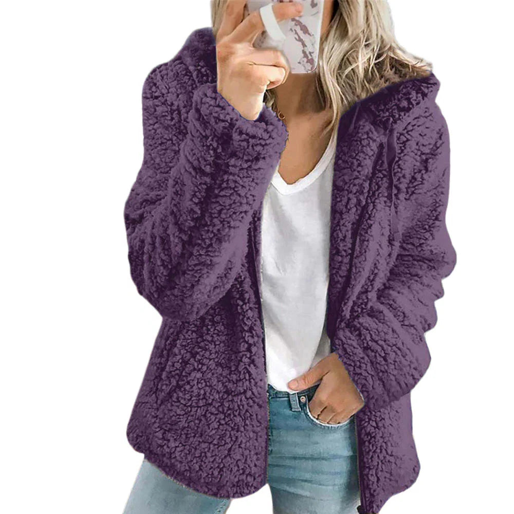 Fleece Coat Teddy Texture Full Zipper & Side Pockets