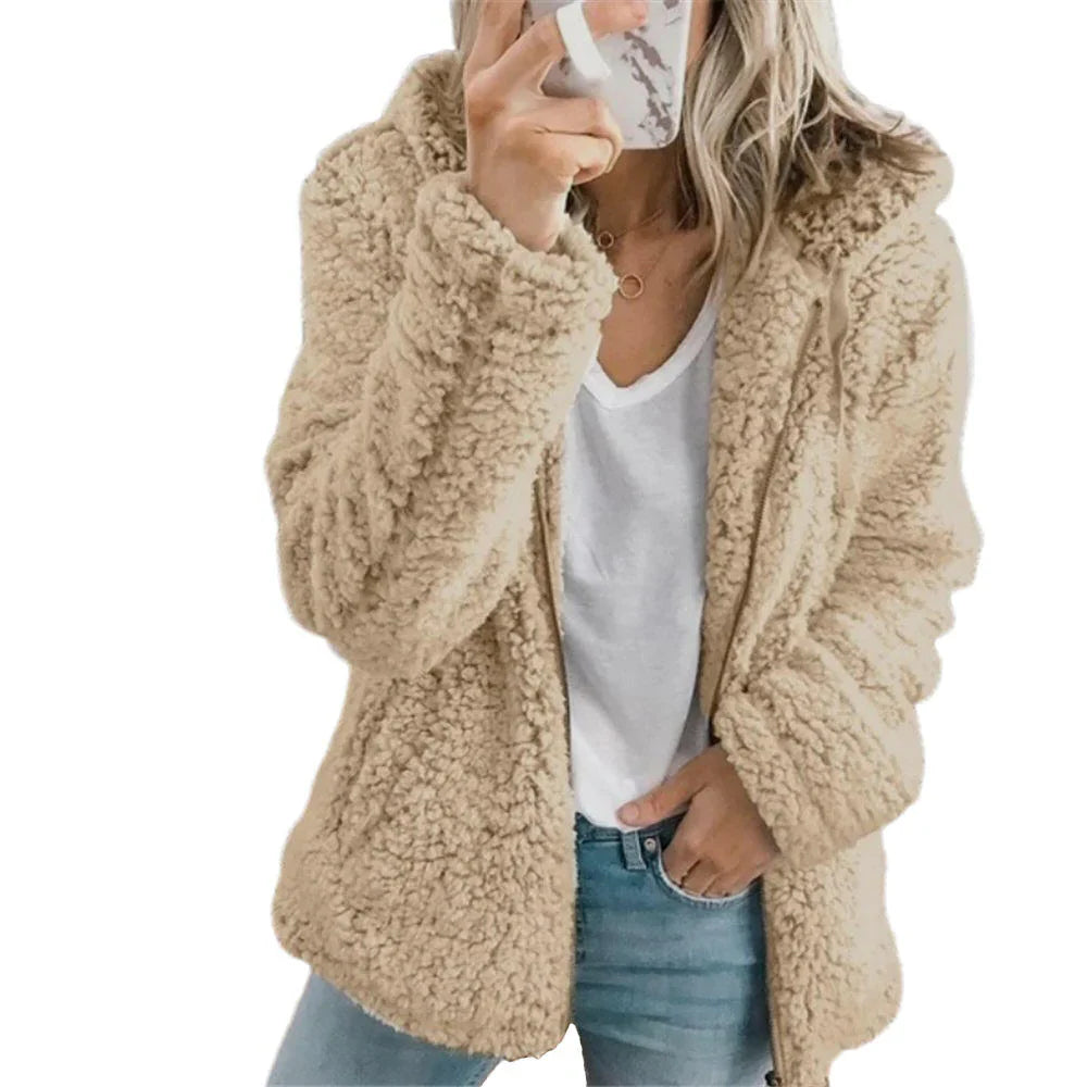 Fleece Coat Teddy Texture Full Zipper & Side Pockets