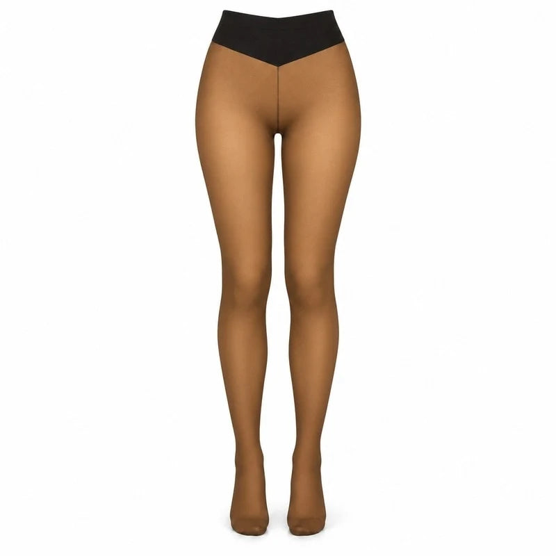 Fleece-Lined Tights Sheer Look High-Waisted Stretch Fit