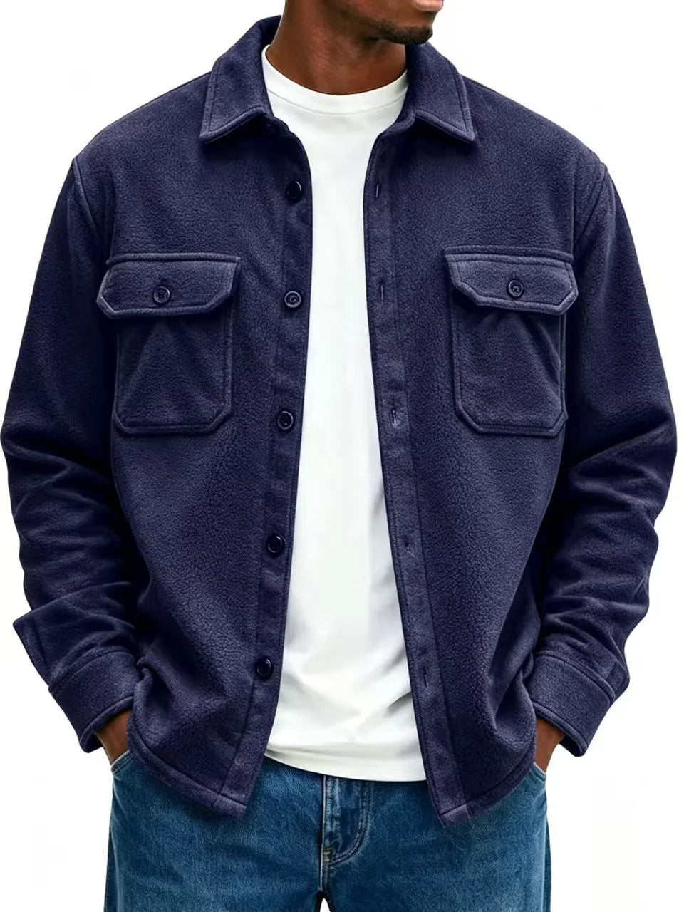 Fleece Overshirt Soft Warmth Chest Pockets