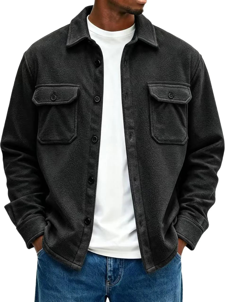 Fleece Overshirt Soft Warmth Chest Pockets