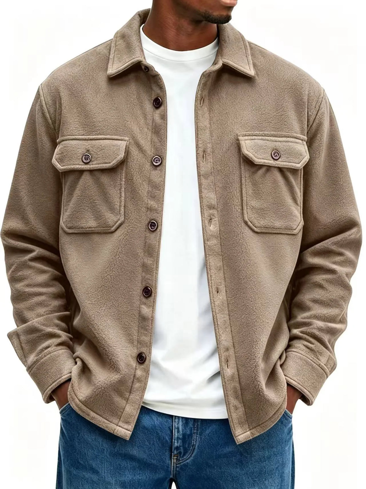 Fleece Overshirt Soft Warmth Chest Pockets