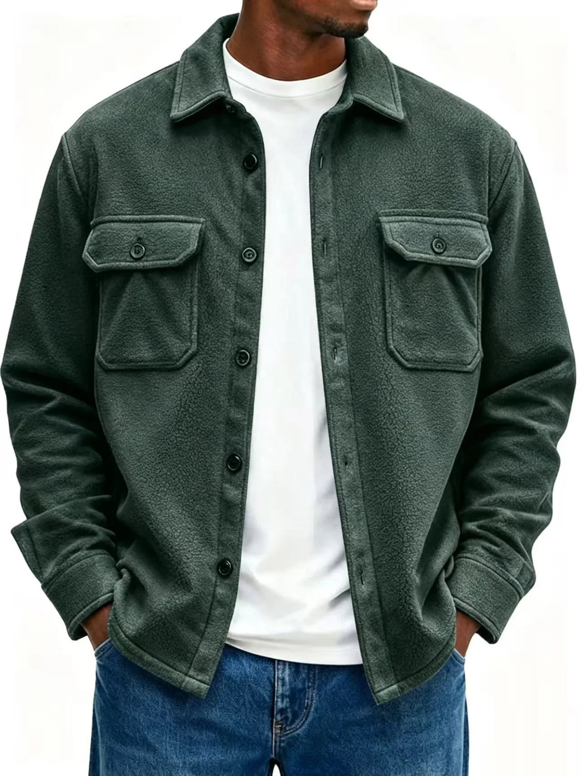 Fleece Overshirt Soft Warmth Chest Pockets
