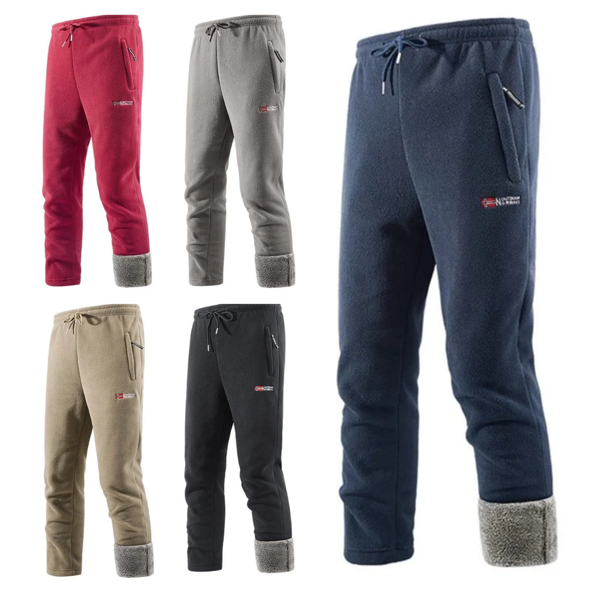 Fleece Pants Sherpa-Lined Zippered Pockets Wind-Resistant