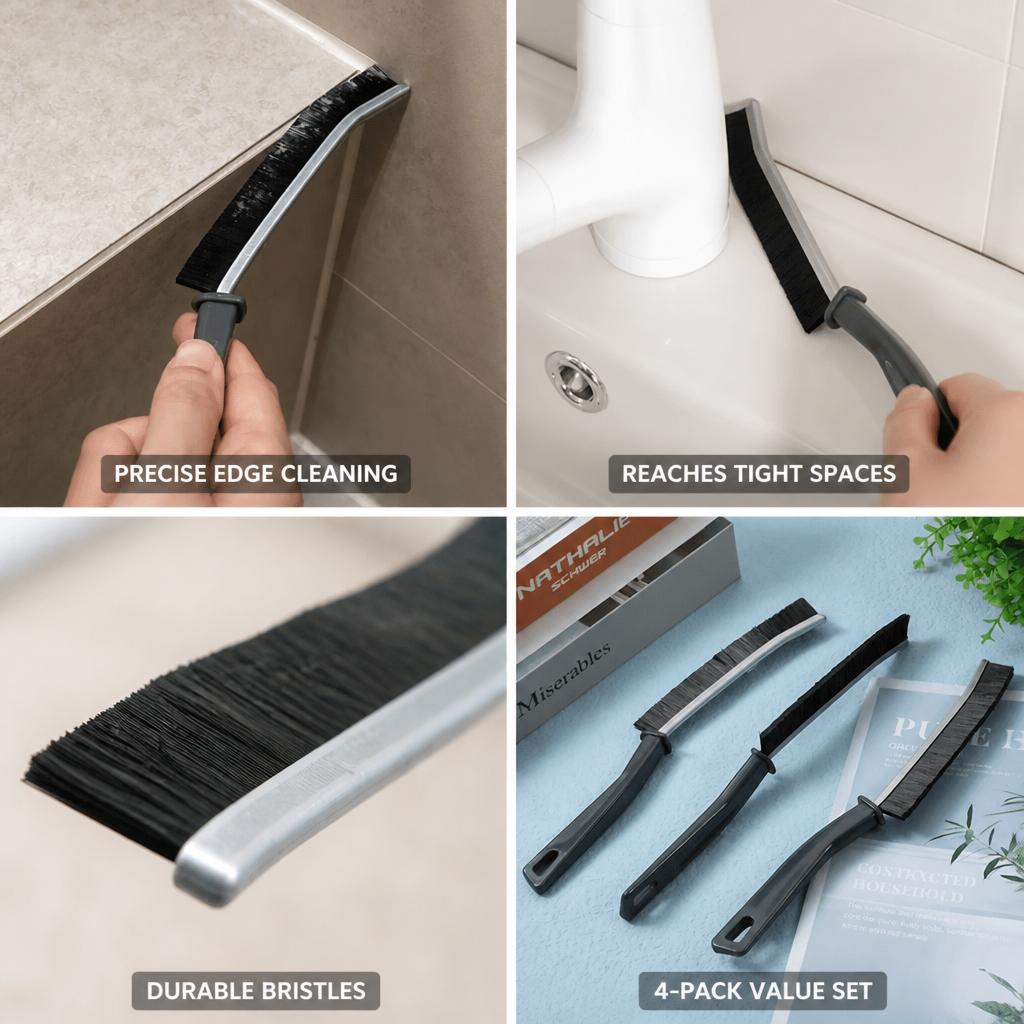 Flexible Angled Nylon Bristle Corner Cleaning Brushes (Set of 4)