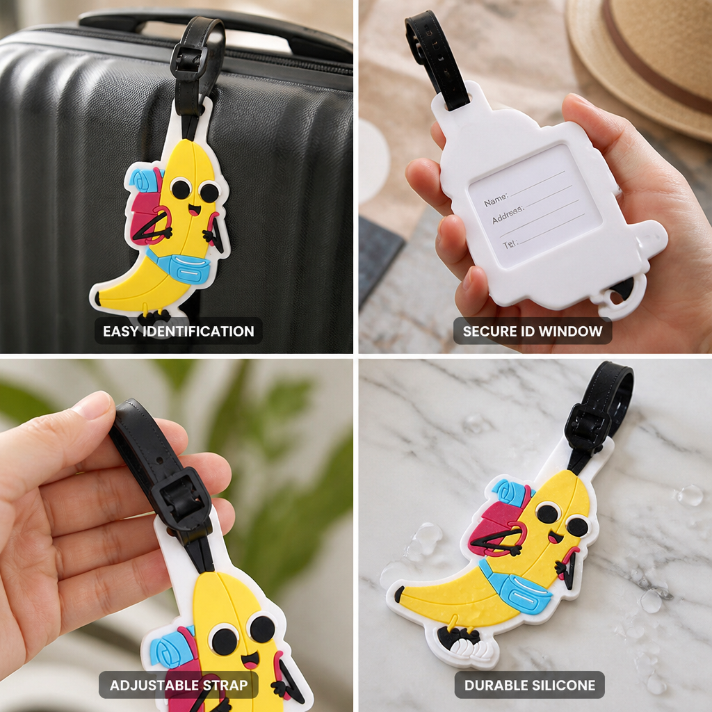 Flexible Silicone Banana Luggage Tag (Clear ID Window)
