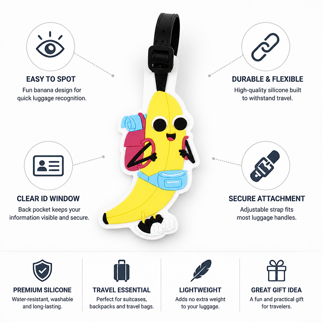 Flexible Silicone Banana Luggage Tag (Clear ID Window)