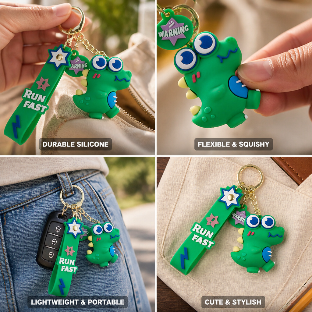 Flexible Silicone Cartoon Dinosaur Keychain