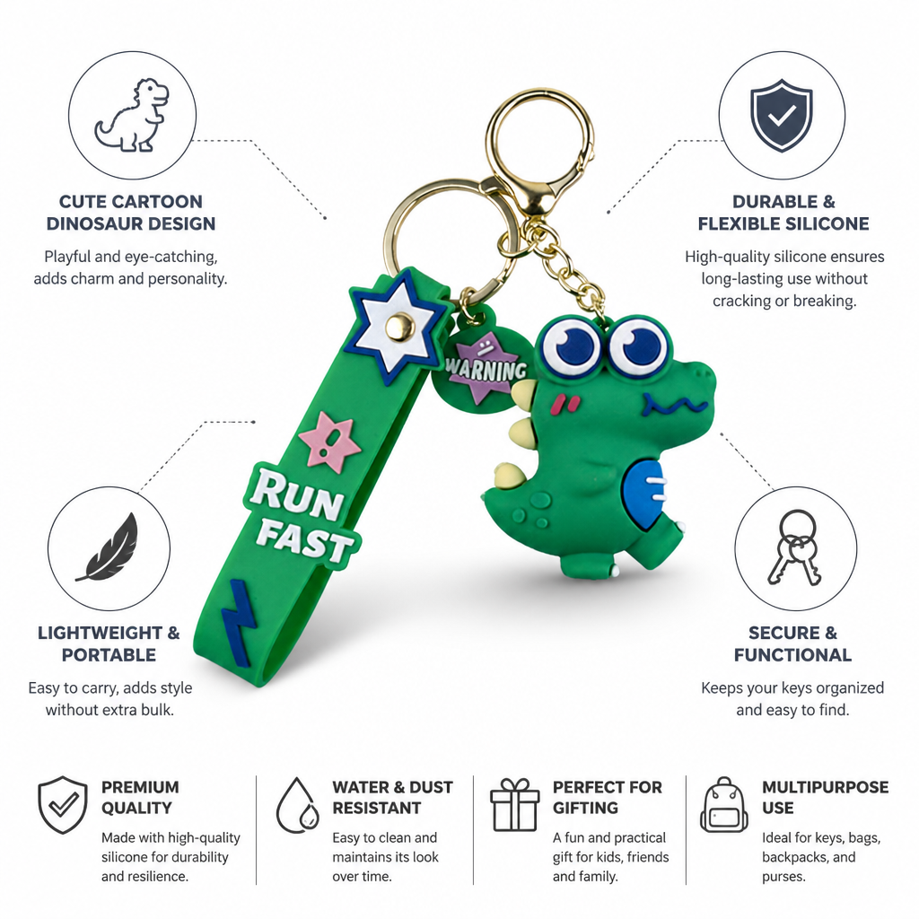 Flexible Silicone Cartoon Dinosaur Keychain