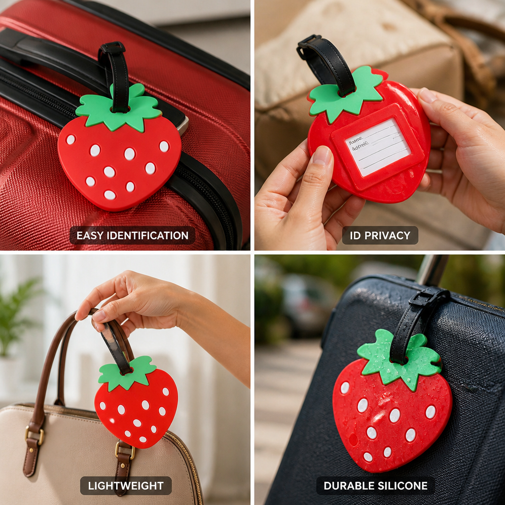 Flexible Silicone Strawberry Luggage Tag (Adjustable Strap)