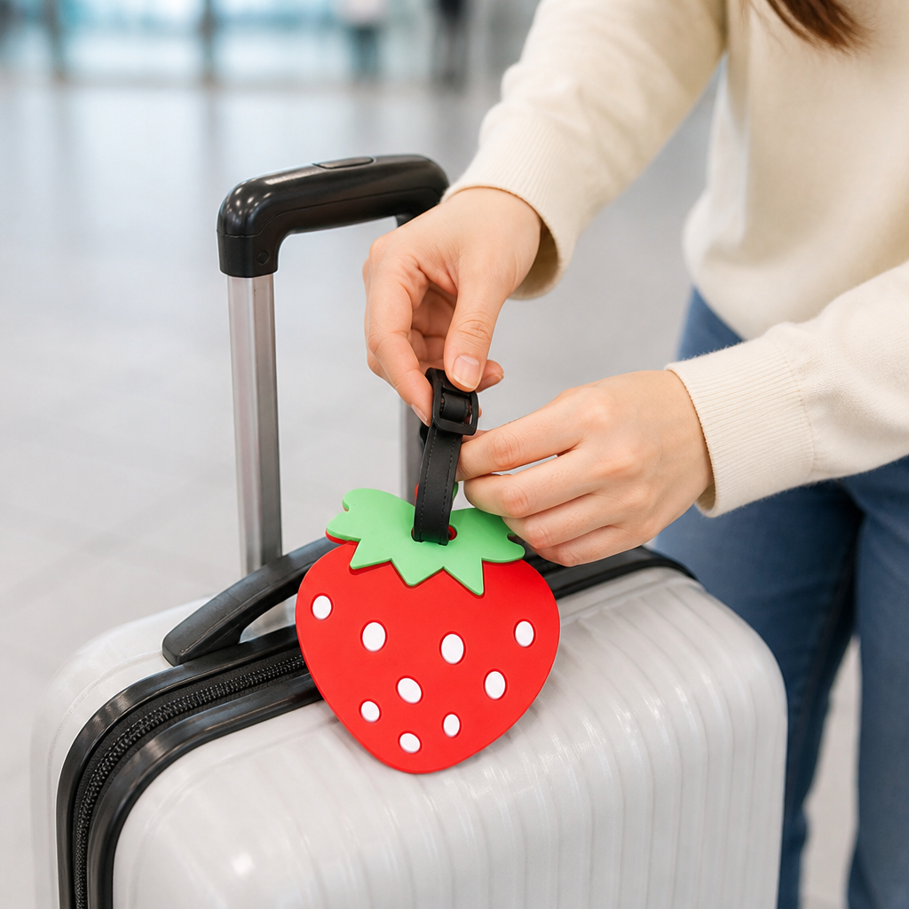 Flexible Silicone Strawberry Luggage Tag (Adjustable Strap)