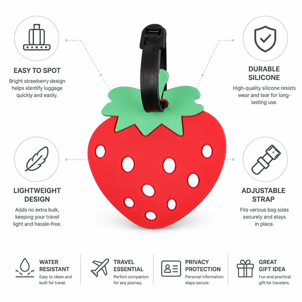 Flexible Silicone Strawberry Luggage Tag (Adjustable Strap)