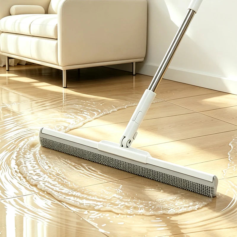 Floor Broom Silicone Bristles & Integrated Squeegee