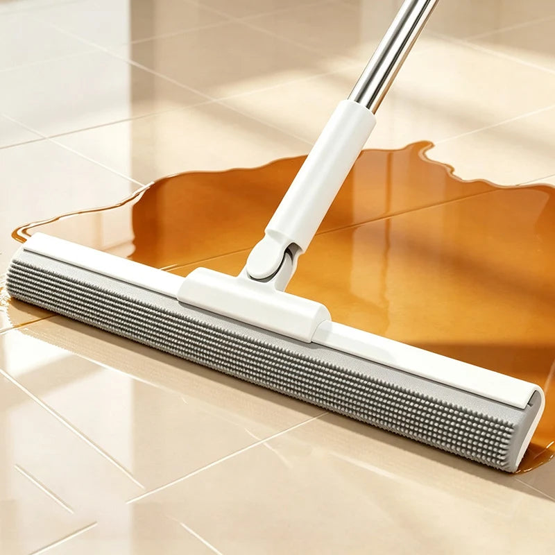 Floor Broom Silicone Bristles & Integrated Squeegee