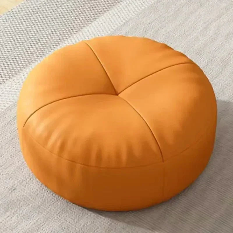 Floor Cushion Round Nappa Leather Cotton Filled