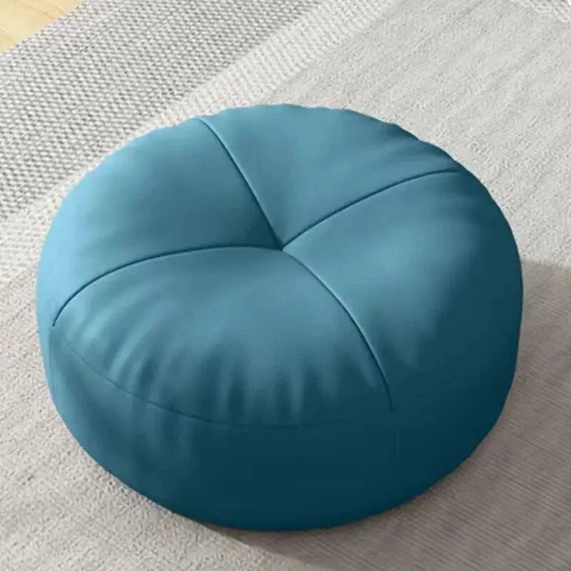 Floor Cushion Round Nappa Leather Cotton Filled