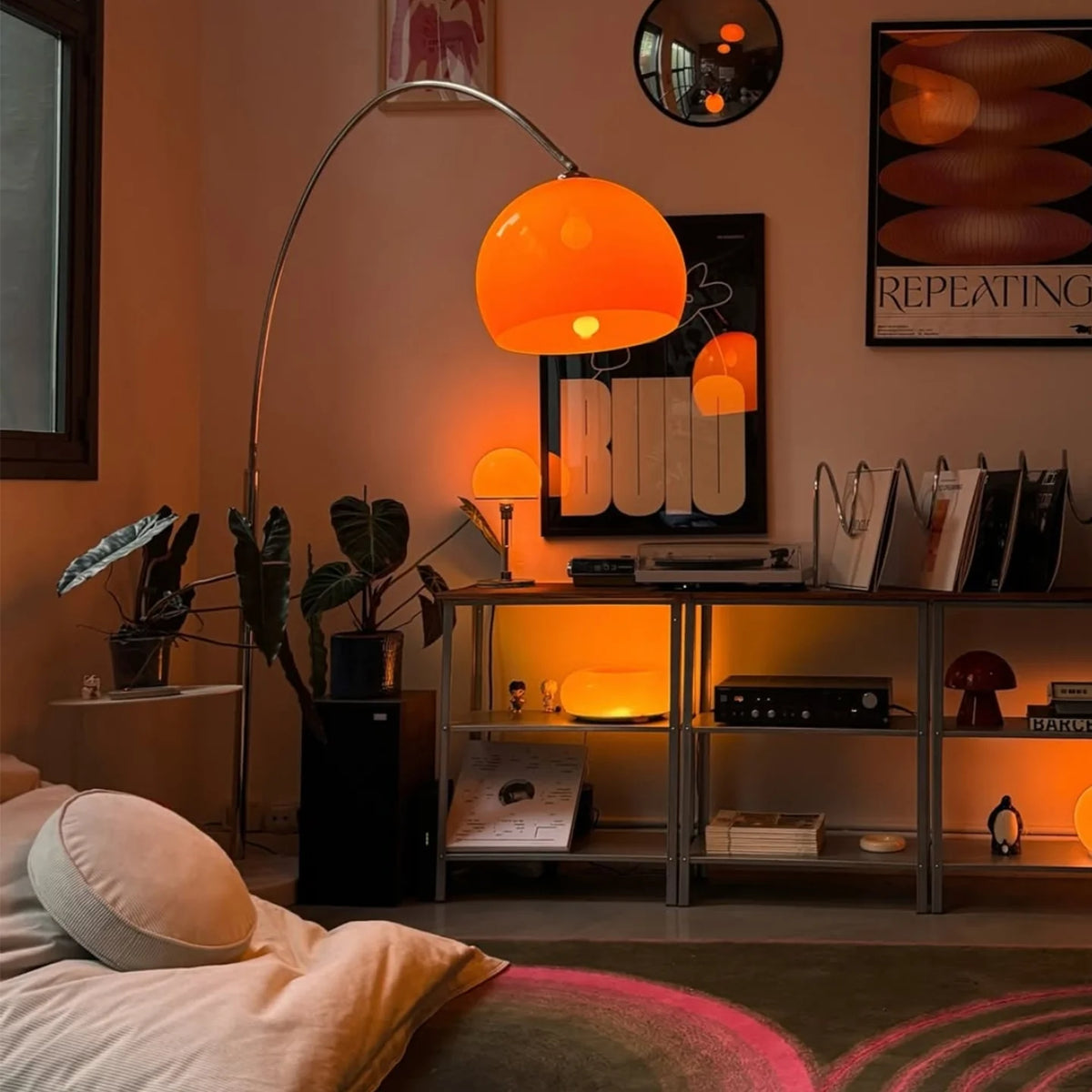 Floor Lamp Curved Arc Adjustable Height Warm Ambient Light