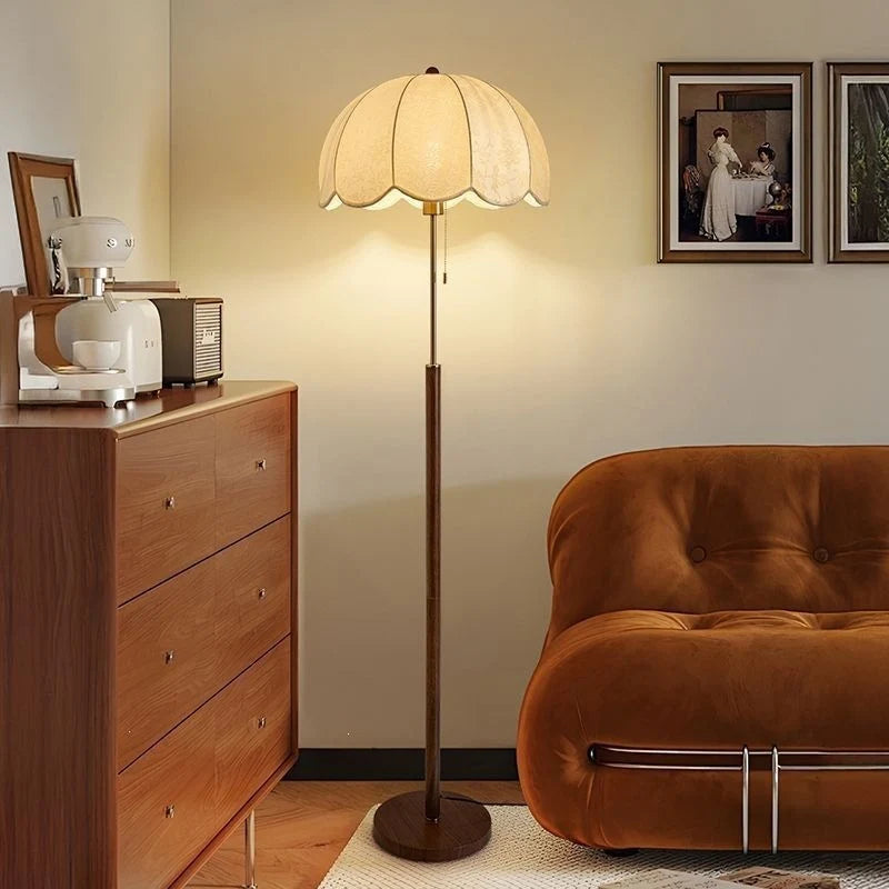 Floor Lamp Scalloped Shade Adjustable Height Tri-Color Light