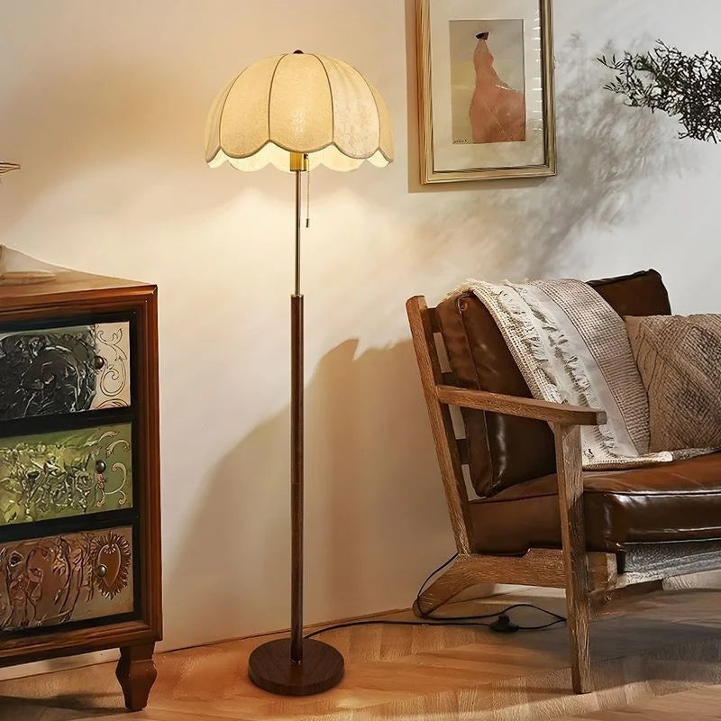 Floor Lamp Scalloped Shade Adjustable Height Tri-Color Light
