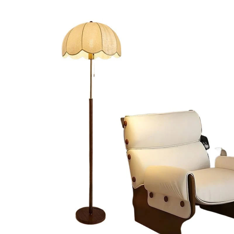 Floor Lamp Scalloped Shade Adjustable Height Tri-Color Light