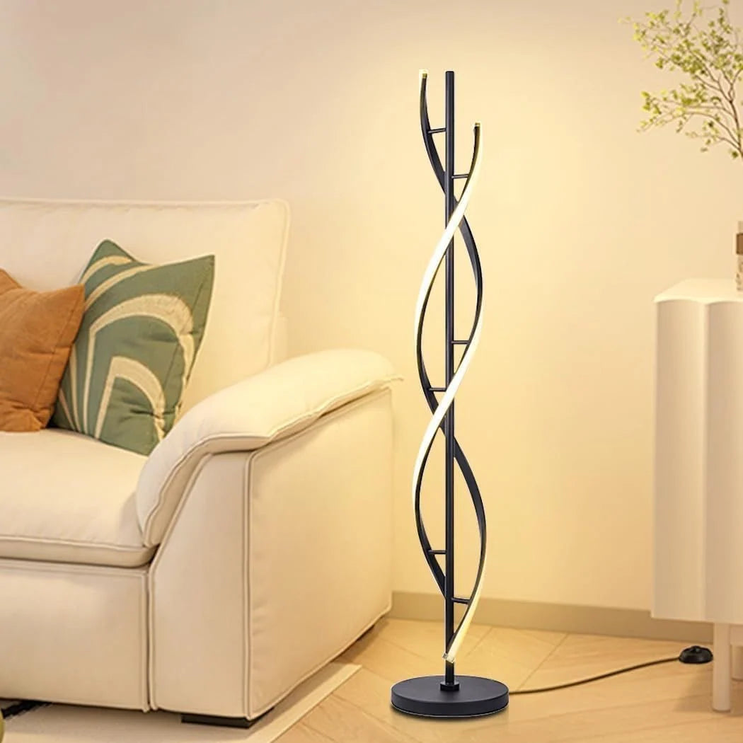 Floor Lamp Sculptural Spiral Design Dimmable LED-Compatible Lighting