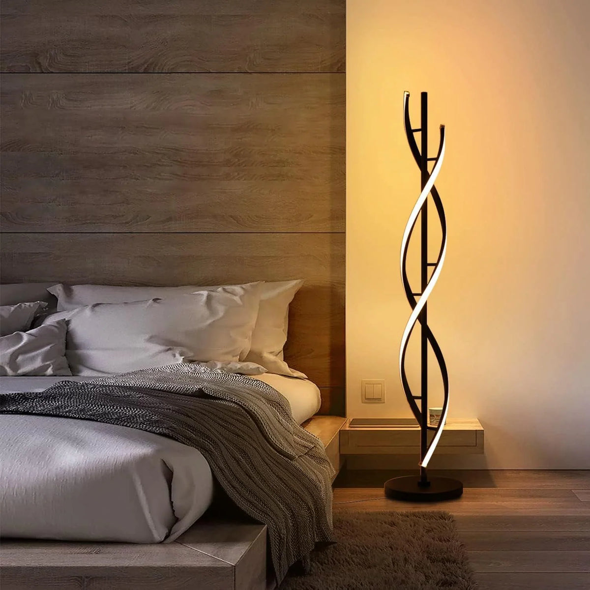 Floor Lamp Sculptural Spiral Design Dimmable LED-Compatible Lighting