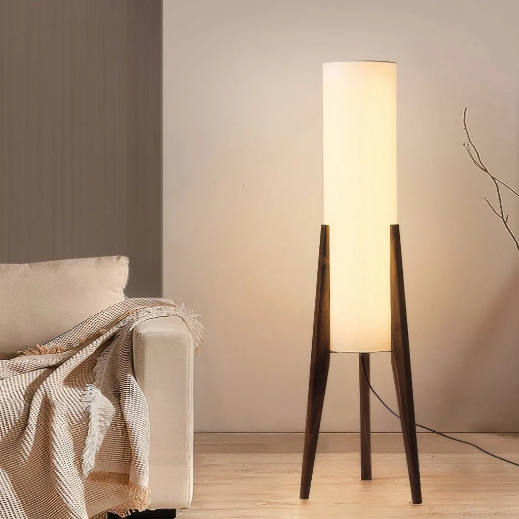 Floor Lamp Solid Walnut Touch-Dimmable LED With Fabric Shade