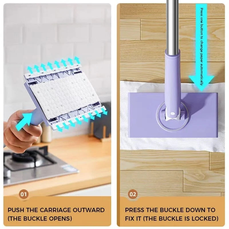 Floor Mop Hands-Free Cloth Switching 360 Degree Swivel