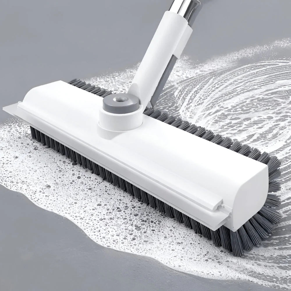 Floor Scrub Brush Long-Handle Pivoting Head & Stiff Bristles