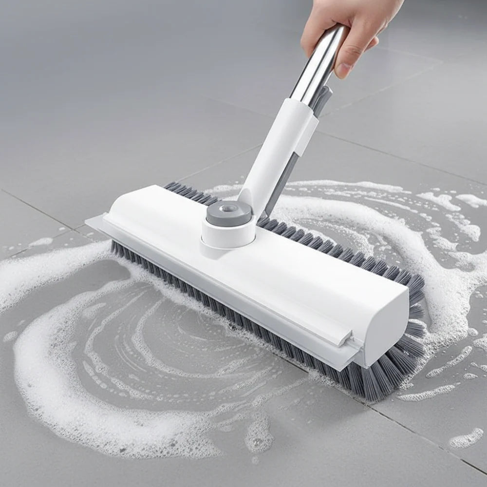 Floor Scrub Brush Long-Handle Pivoting Head & Stiff Bristles