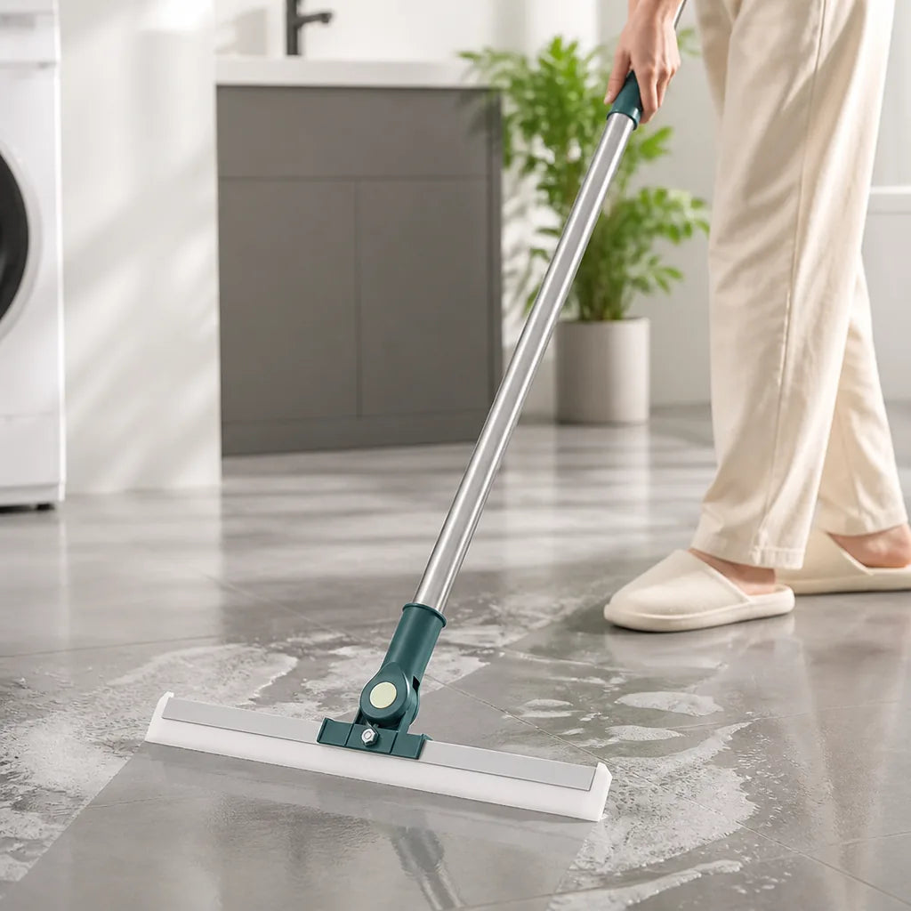 Floor Squeegee 180° Rotating Head Telescopic Handle Streak-Free Silicone