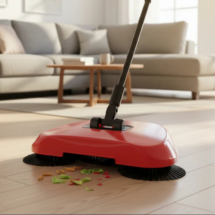 Floor Sweeper Manual Multi-Surface 360° Rotating Brushes