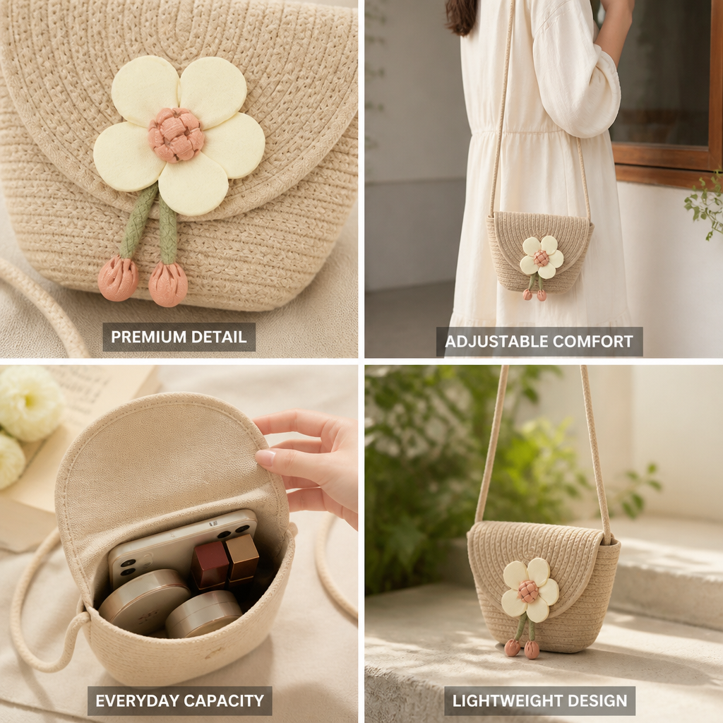 Floral Appliqué Adjustable Strap Crossbody Bag